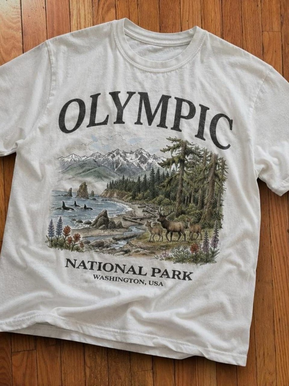 Gildan White Olympic National Park Graphic Tee